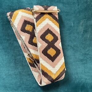 Pom Pom London Geometric Woven Crossbody Bag Strap - Pink, Mustard & Brown